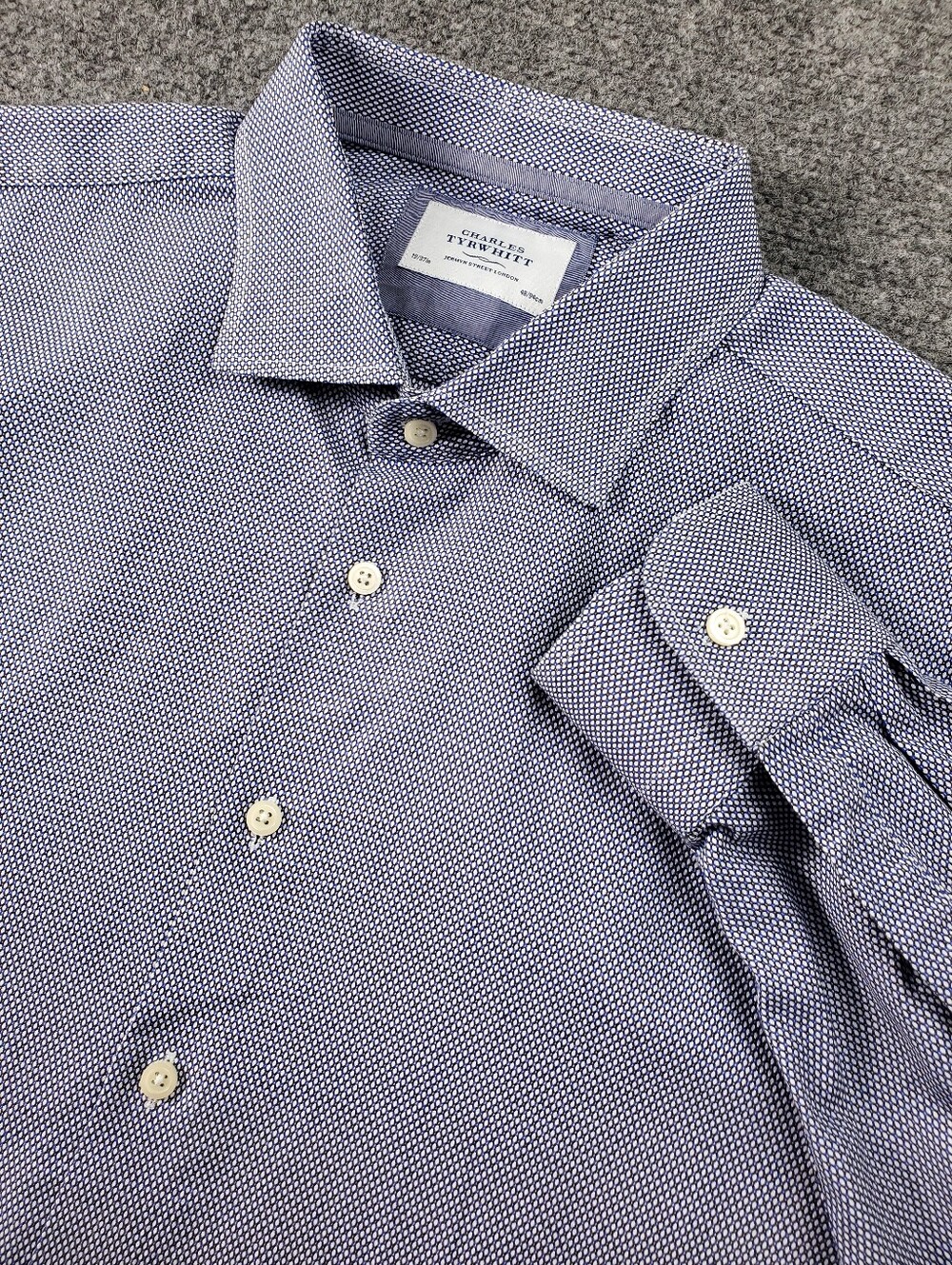 Charles Tyrwhitt Dress Shirt 19/37 Micro Check Pattern Classic Fit Blue Formal